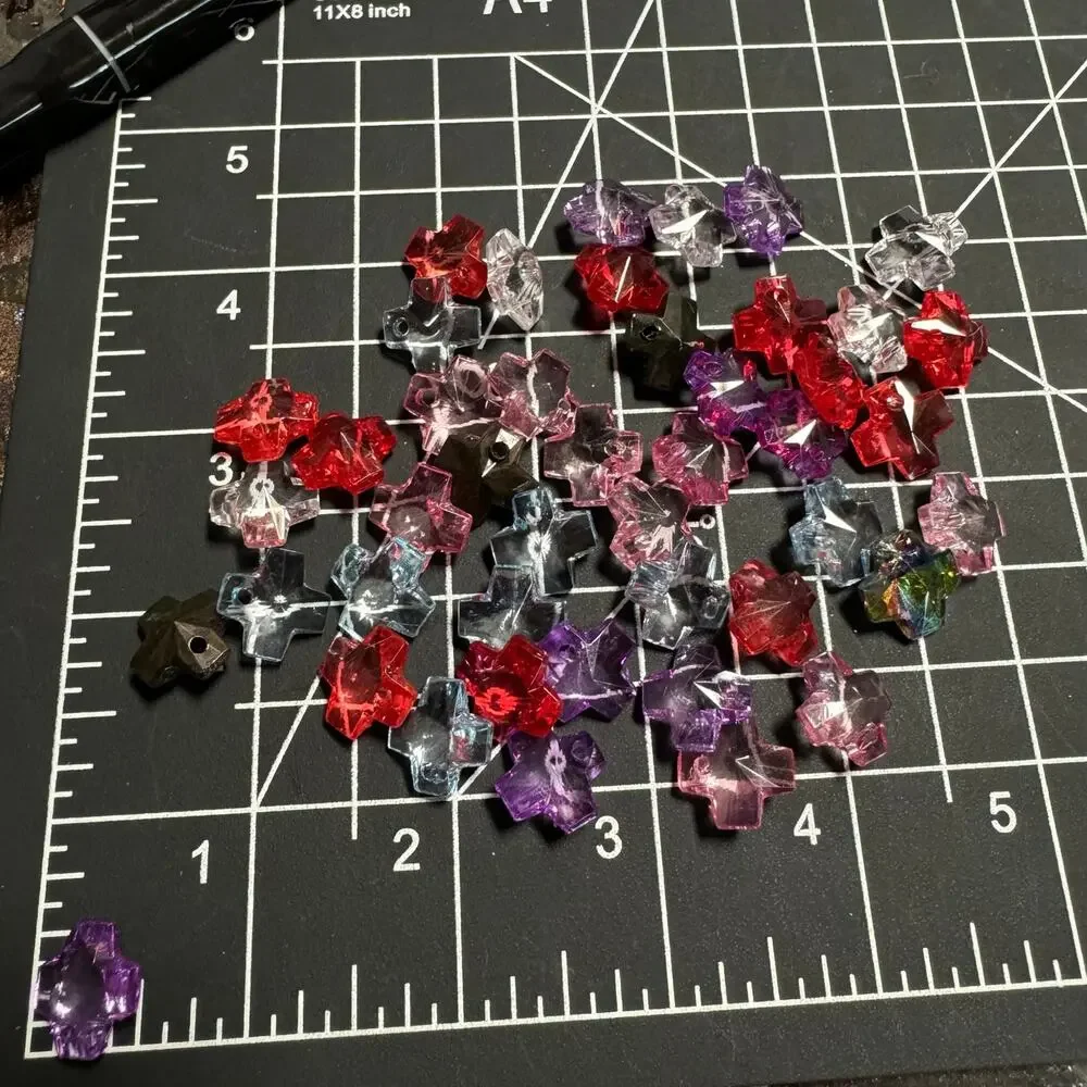 Lot of Clear Multicolor Acrylic Cross Beads Jewelry Making Charms Craft Supplies
